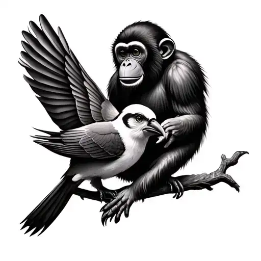Birds And Monkey Playing