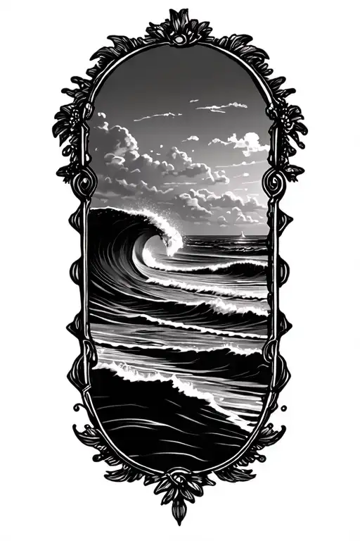 Postage Stamp Frame With Waves In A Beach Scene Inside