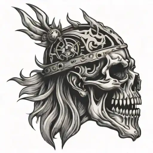 Gear Head Creepy With Teeth And Flames & Gear Shifter On Top Of Head