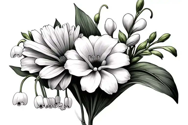 1 Lily Of The Valley And 1 Calendula Flowers Without Shade