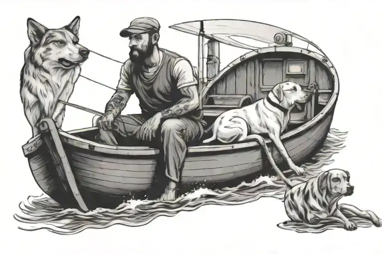 A Man And A Dog On The Boat