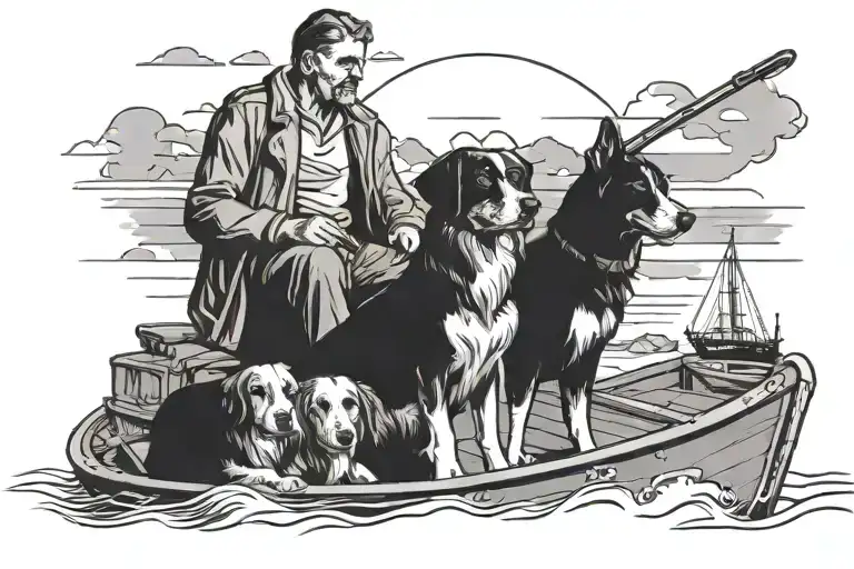 A Man And A Dog On The Boat