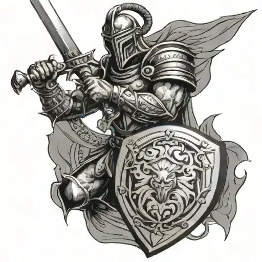 Warrior Raising Sword With Shield