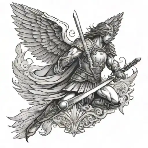 Warrior Raising Sword With Wings