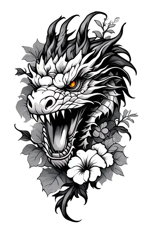 Hawaiin Dragon Head And Hibiscus Vine Wrapping