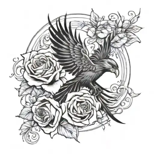 Phoenix Flying Behind Roses Wrapped