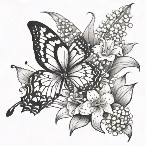 Butterfly Flying Towards Lily Of The Valley Flower