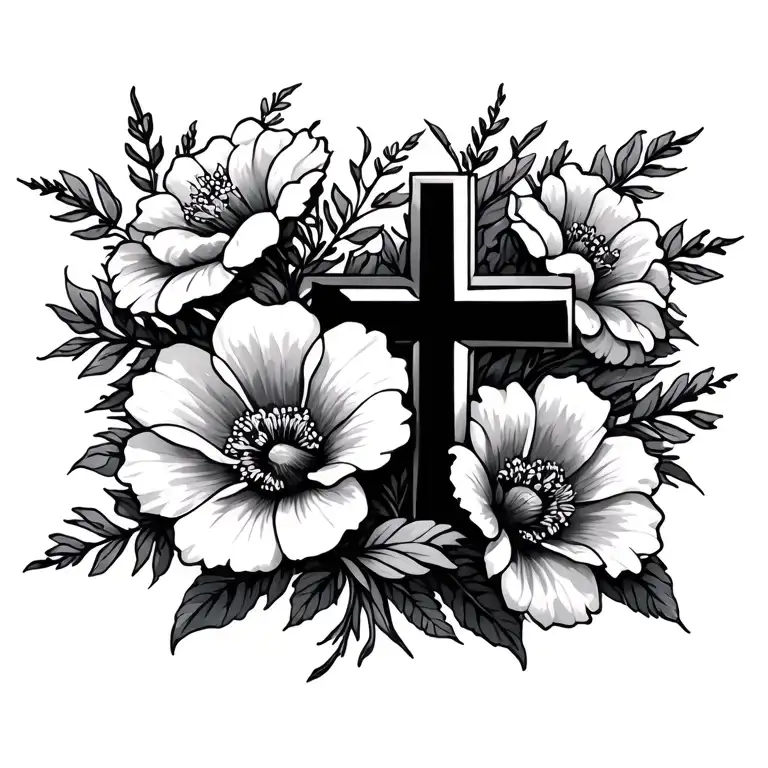 Flowers And Cross