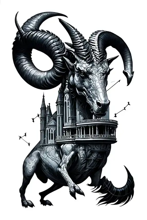 Evolution Of Architecture With A Constellation Capricorn In The Background