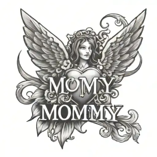The Word Mommy With Halo Wings And Heart