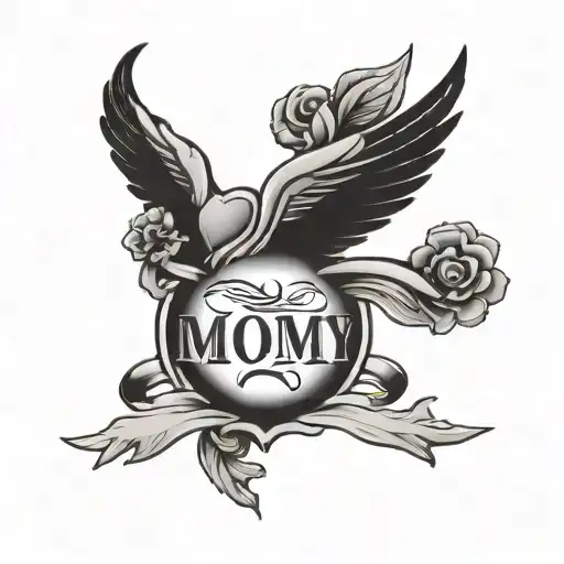 The Word Mommy With Halo Wings And Heart Minimalistic