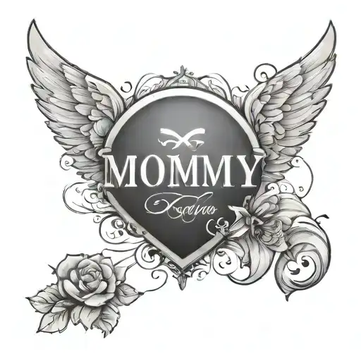 The Word Mommy With Halo Wings And Heart Minimalistic