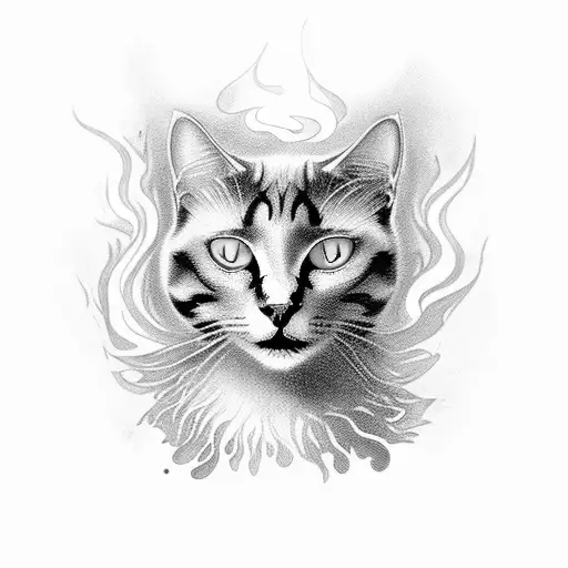 A Mysterious Black Cat With Glowing Eyes Surrounded By Swirling Flames