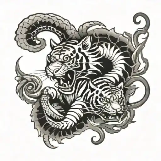 4 Leaf Clover With Dragon And Tiger