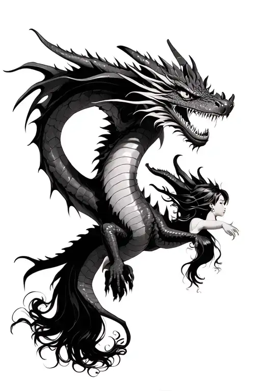 Dragon With Girl Suspended Upside
