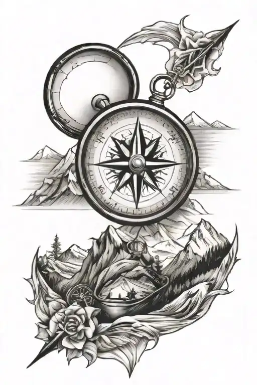 Compass With Mountains