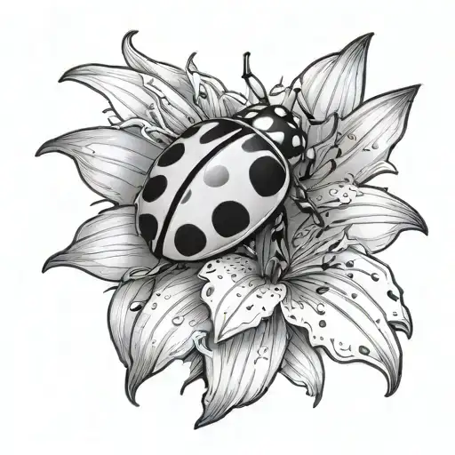 A Ladybug With A Lilly Flower Coming Together To Form
