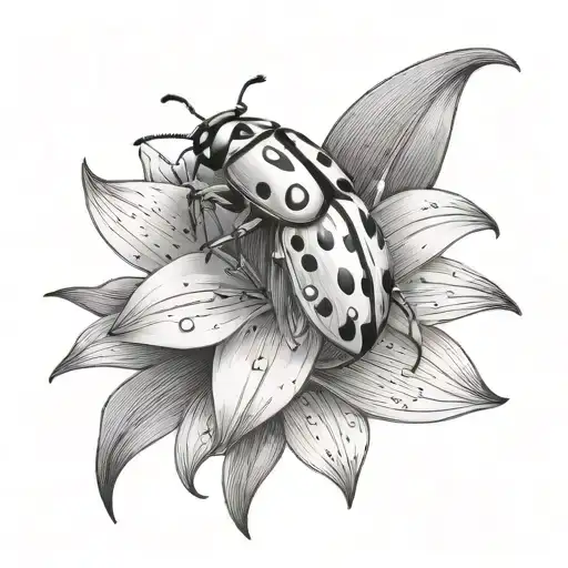 A Ladybug With A Lilly Flower Coming Together