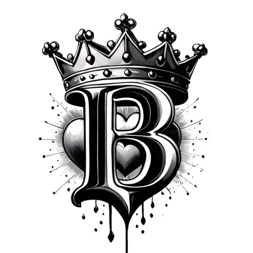 Alphabet B King Crown With Heart
