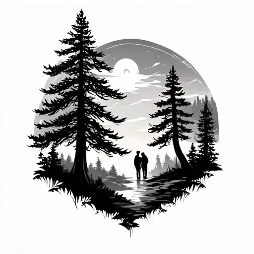 Small Forest Landscape Inside A Couple Shape Line