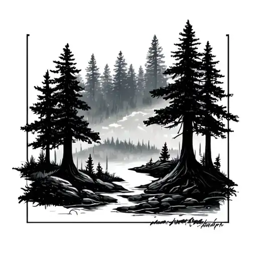 Small Forest Landscape Inside A Rectangle Frame