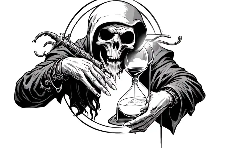 A Reaper With An Hourglass In His Hands For The Whole Arm