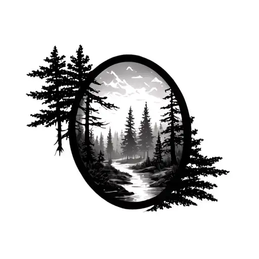 Forest Scene Inside A Oval