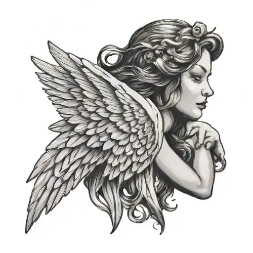 Angel Wing Right Side Profile Traditional Lady