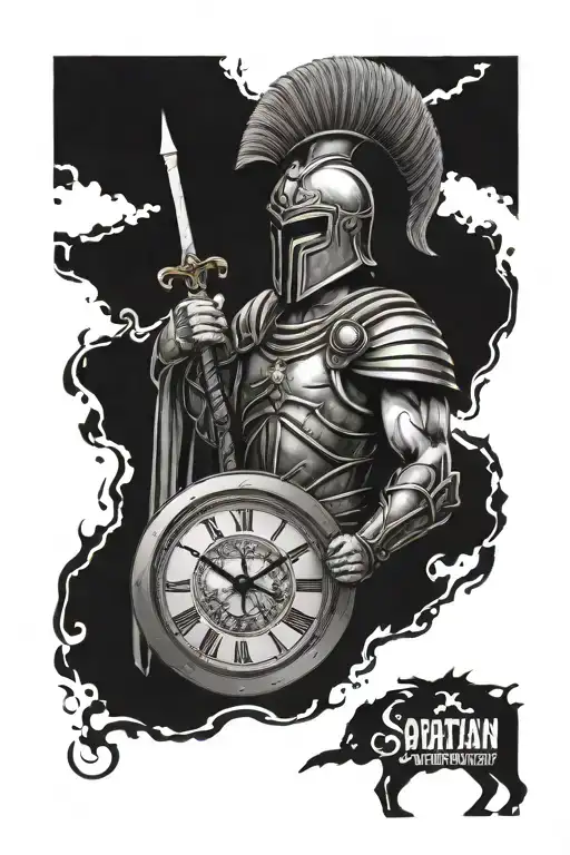 Roman Empire Spartan Or Knight And A Clock Surrounded