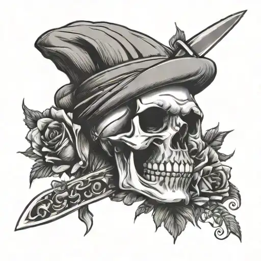 Skull And Roses And Knife Of Chef Hat