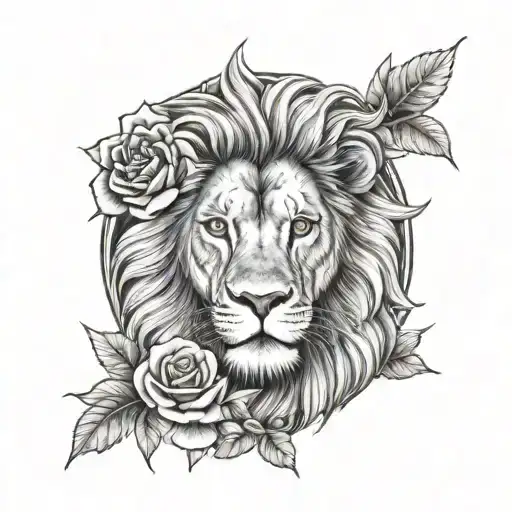 Lion And Rose Tattoo With A Single Eye