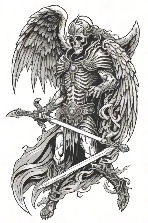 God Of Death Thanatos With Oce Wings Spreading Holding A Silver Sword