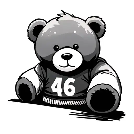 A Simplistic Line Art Teddy Bear Wearing A Jumper With The Numbers 4 6 On The Front