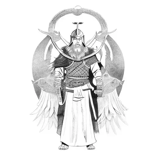 Ancient Norse Mythology Scene Featuring Odin And His Ravens