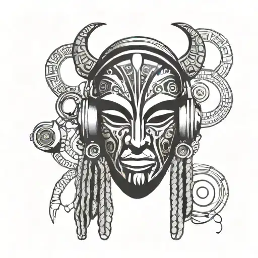 African Mask Character Being Dj