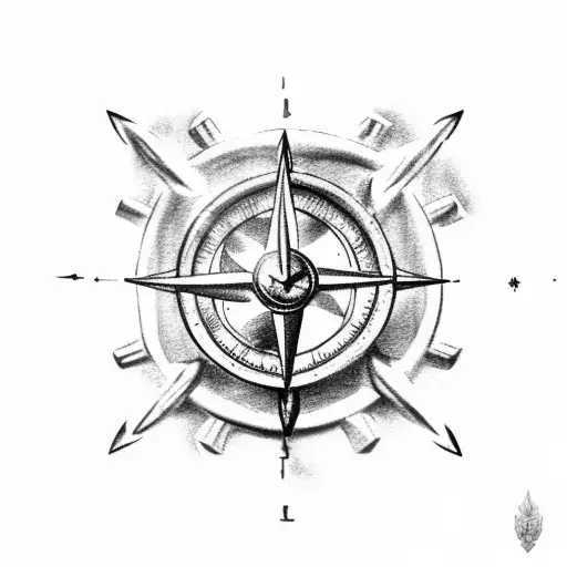 Poseidon With A Trident And An Old Ship Sinking Over A Compass