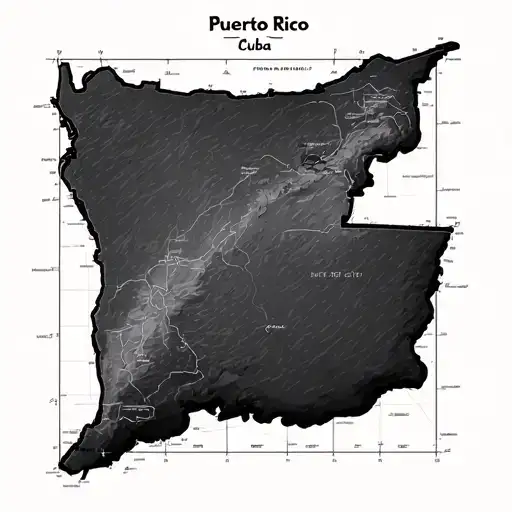 Detailed Map Of Puerto Rico And Cuba With Coordinates And Lines