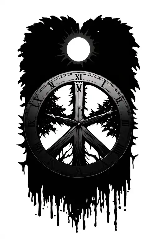 Peace And Lightining Tree Clock Face