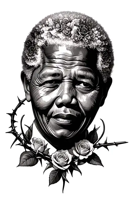Barbed Wire And Rose Thorns Surrounding Mandela Design With Elements
