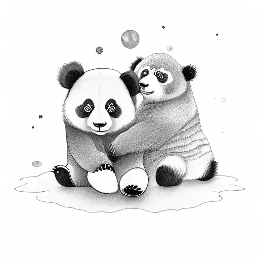 Cute Panda And Bear Sitting On Moon