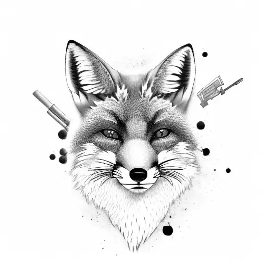 A Black-grey Tattoo Of A Fox In Military Gear Holding Airsoft Guns