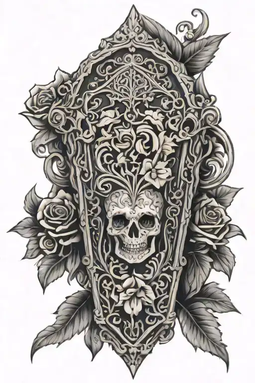 Gothic Coffin Adorned With Intricate Floral