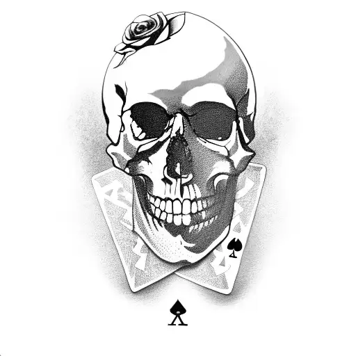 Split Skull With Black Jack Playing Cards And Roses