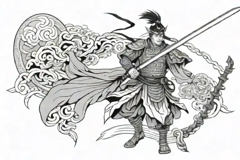 Japonese Warrior Wielding A Sword