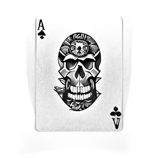 Skull With Black Jack Playing Cards And Roses