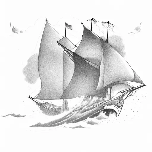 A Majestic Sail Ship Battling Through A Stormy Sea With Thunders Striking In The Background