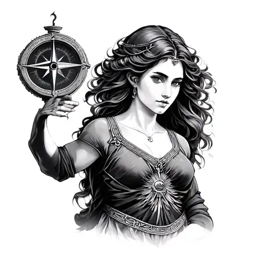 Atlas Feminine Version Carrying A Compass On Its Shoulders