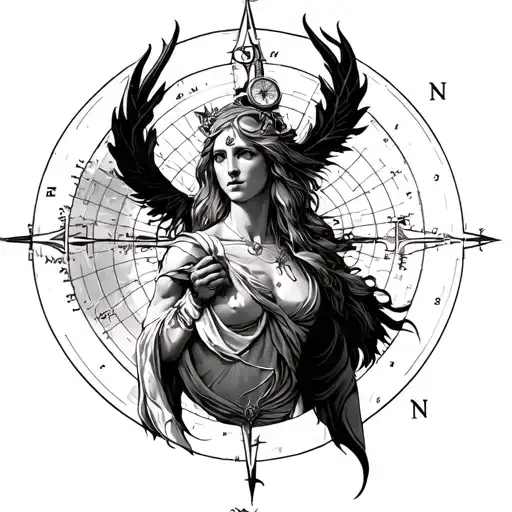 God Atlas Feminine Version Carrying A Compass On His Shoulders