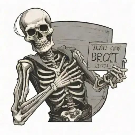 A Skeleton Holding A Mugshot Board Like He Is Being Arrested That Says Just One More