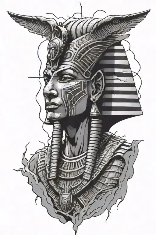 Full-length Egyptian Pharaoh Surrounded By Lightning On His Forearm